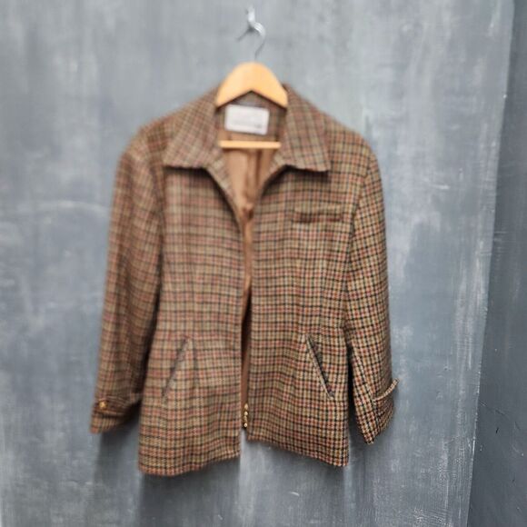 Vintage Character Suburban Wear Houndstooth Wool Lined Tailored Blazer Jacket 12 - Picture 5 of 16